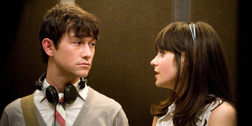 Tom and Summer looking at each other in 500 Days of Summer