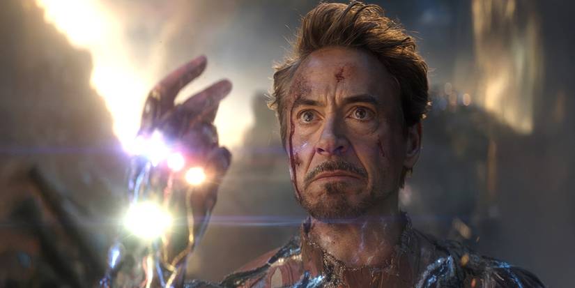 Robert Downey Jr. as Tony Stark / Iron Man snapping to end the battle in Avengers:Endgame
