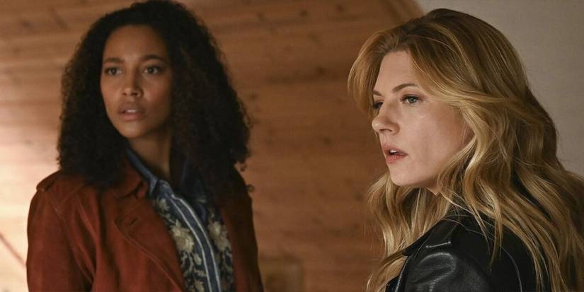 Kylie Bunbury as Cassie Dewell beside Katheryn Winnick as Jenny Hoyt on 'Big Sky.'