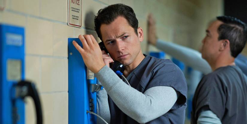 Taron Egerton on the phone at prison in Black Bird.