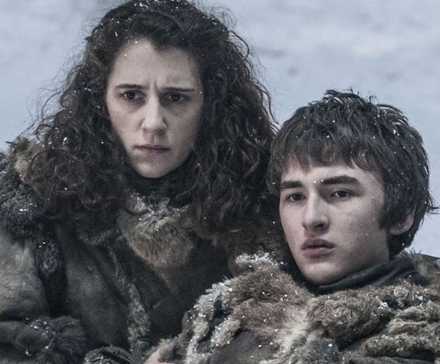 Meera Reed (Ellie Kendrick) and Bran Stark (Isaac Hempstead Wright) in the snow in 'Game of Thrones'.