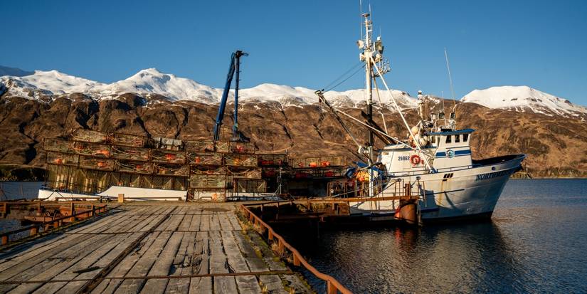 Fishing Vessel Northwestern with crab pots in Dutch Harbor on 'Deadliest Catch' Season 21.