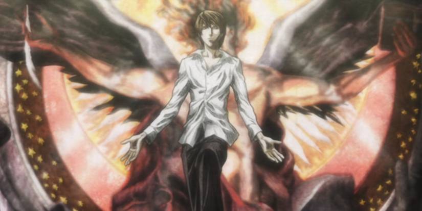 Light in front of an angel painting in Death Note opening.