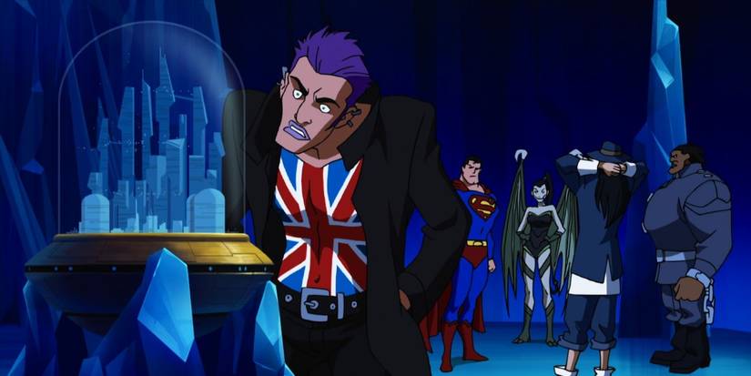 Manchester Black looking at a city in Superman's fortress of solitude in Superman vs. The Elite