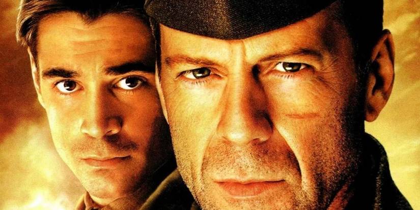 Colin Farrell as Lieutenant Thomas Hart and Bruce Willis as Colonel William McNamara on a cropped poster for 'Hart's War'