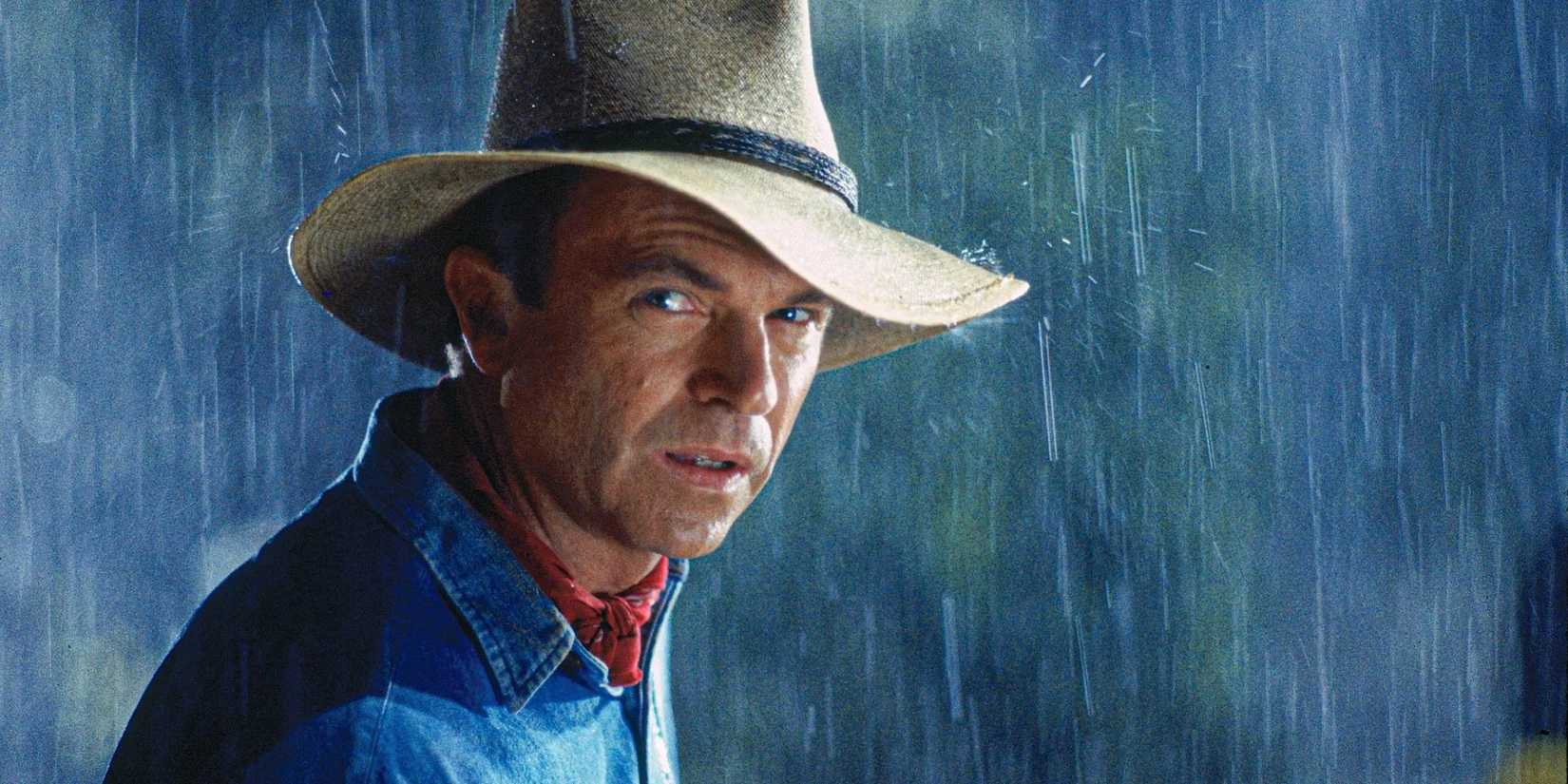 Dr. Alan Grant under the rain in Jurassic Park (1993)