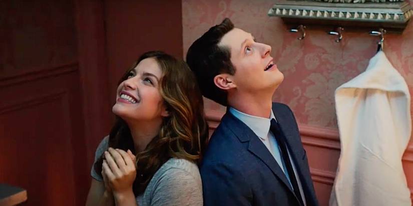 Audrey Piatigorski and Kevin Daly standing together in a bathroom and smiling in Kevin from Work