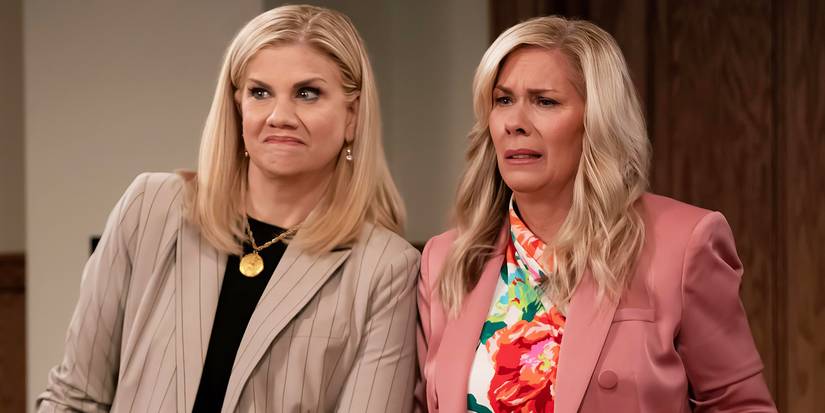 Leanne Morgan as Leanne looking confused next to Kristen Johnston as Carol looking surprised in Leanne