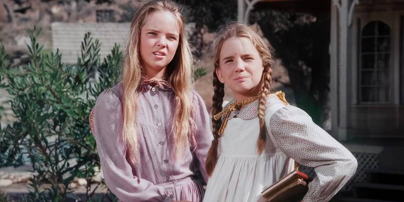 Melissa Sue Anderson's Mary and Melissa Gilbert's Laura Ingalls outdoors in Little House on the Prairie.
