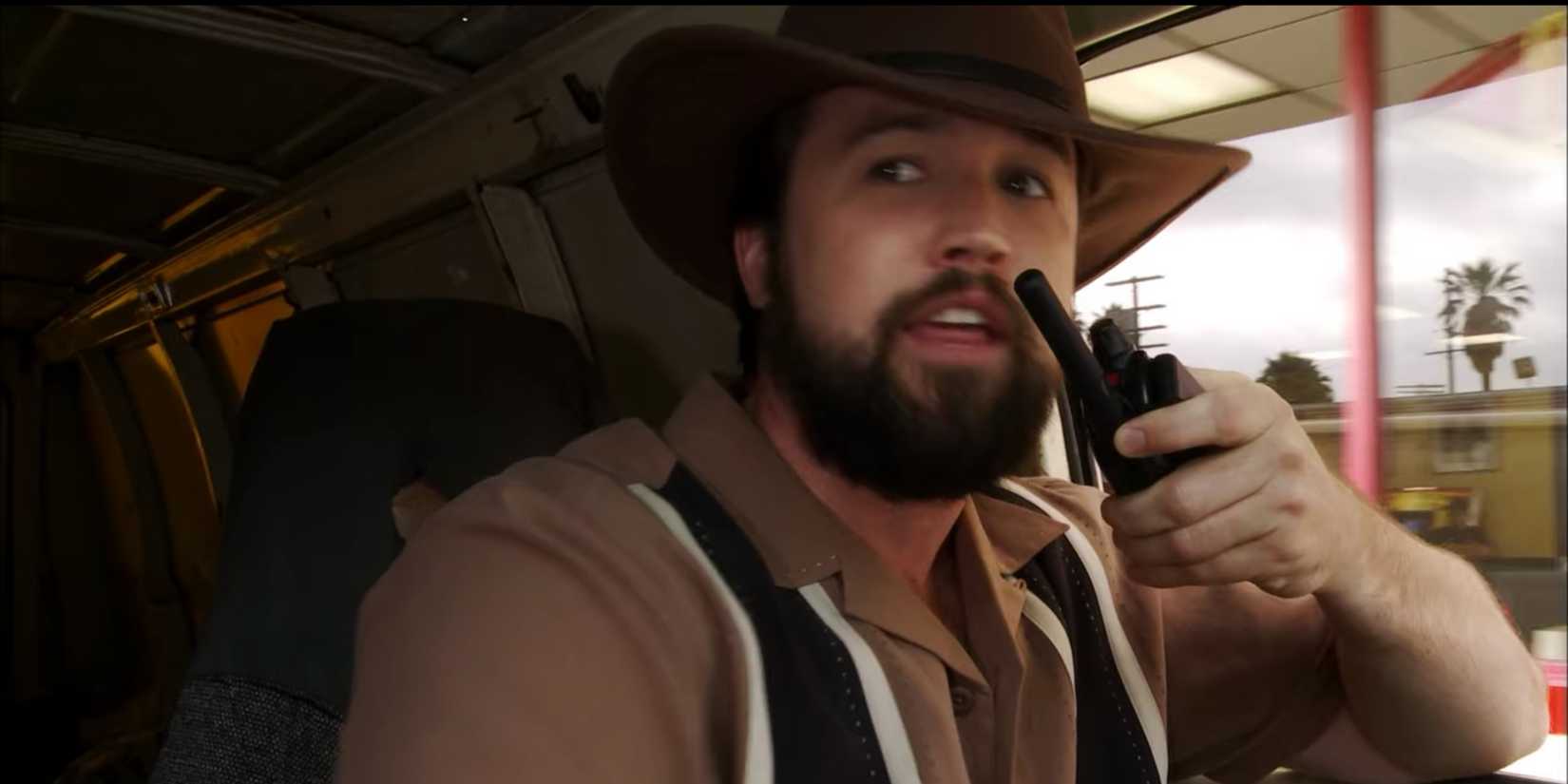 Mac using a walkie talkie to contact The Gang in It's Always Sunny In Philadelphia.