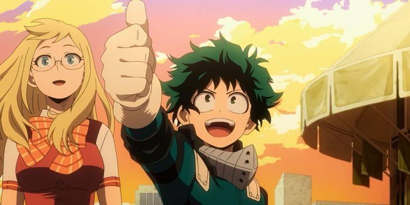 Justin Briner giving a thumbs up near Daiki Yamashita in My Hero Academia: Two Heroes