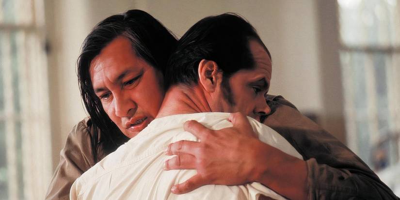 Will Sampson and Jack Nicholson hugging in One Flew Over the Cuckoo's Nest