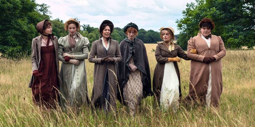 Mrs. Bennett walking in a field with her daughters