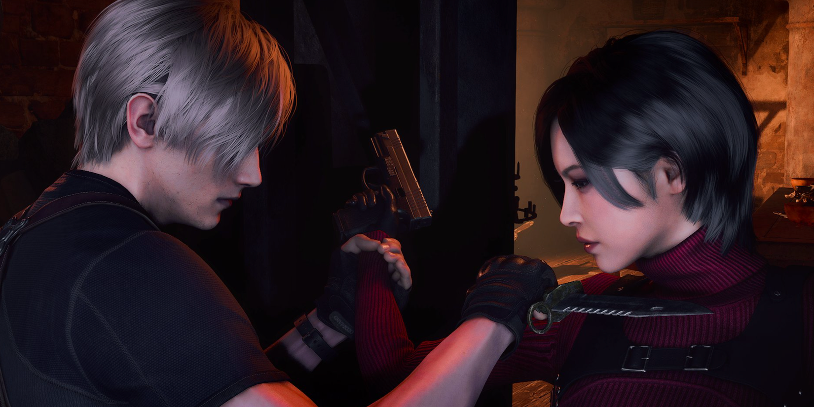 Leon S. Kennedy and Ada Wong fighting in Resident Evil 4