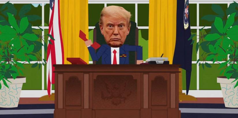 Donald Trump at the desk in the Oval Office in the 'South Park' episode "Sermon on the Mount"