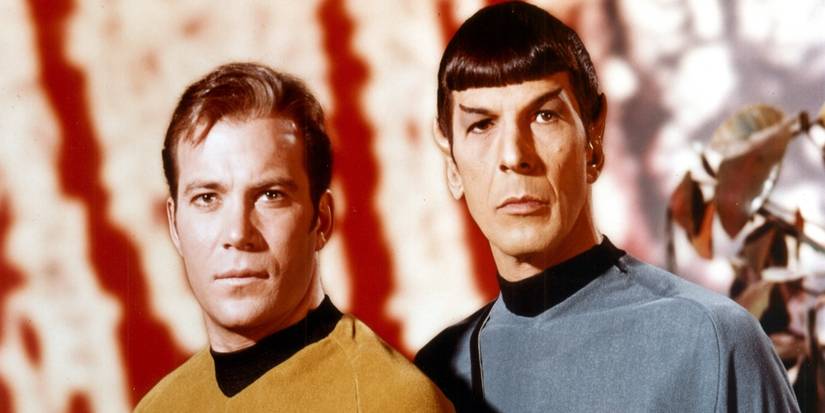William Shatner as Kirk and Leonard Nimoy as Spock in Star Trek