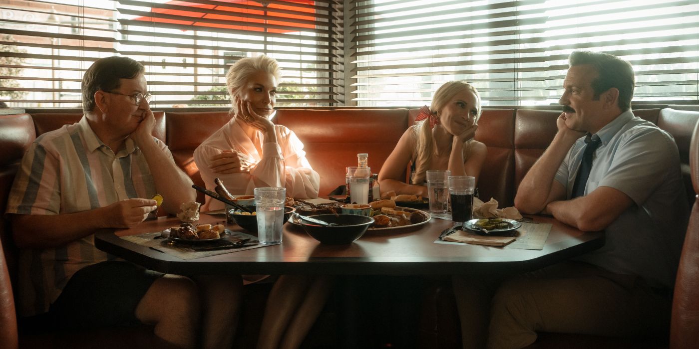 Jeremy Swift, Hannah Waddingham, Juno Temple and Jason Sudeikis in Ted Lasso Season 4