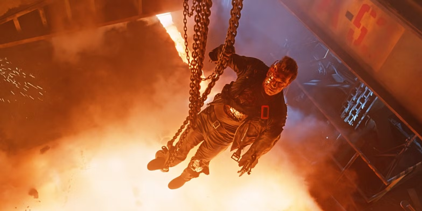 The T-800 lowering himself into a fire in Terminator 2: Judgment Day