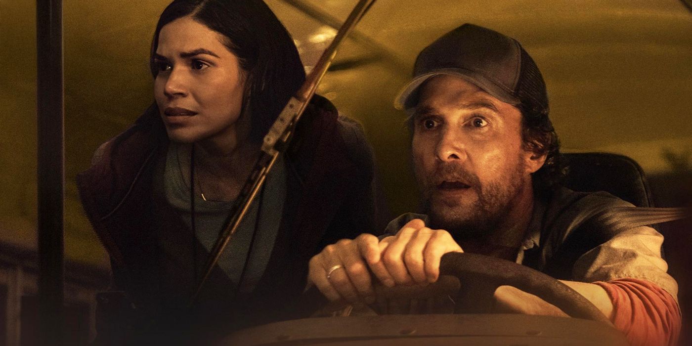 Matthew McConaughey as Kevin McKay and America Ferrera as Mary Ludwigin the lost bus 