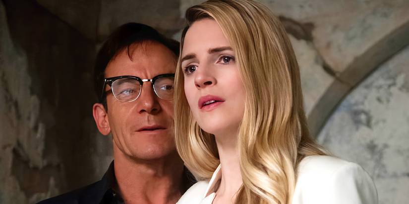 Jason Issacs looks at Brit Marling who looks ahead in The OA.