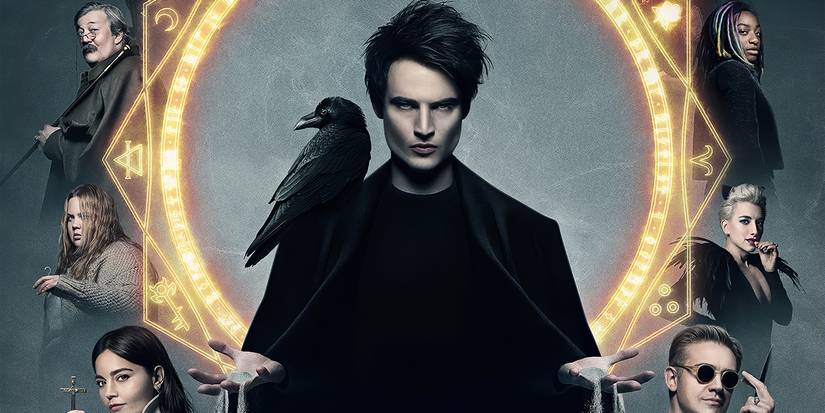 Tom Sturridge as Dream surrounded by characters in a promo poster