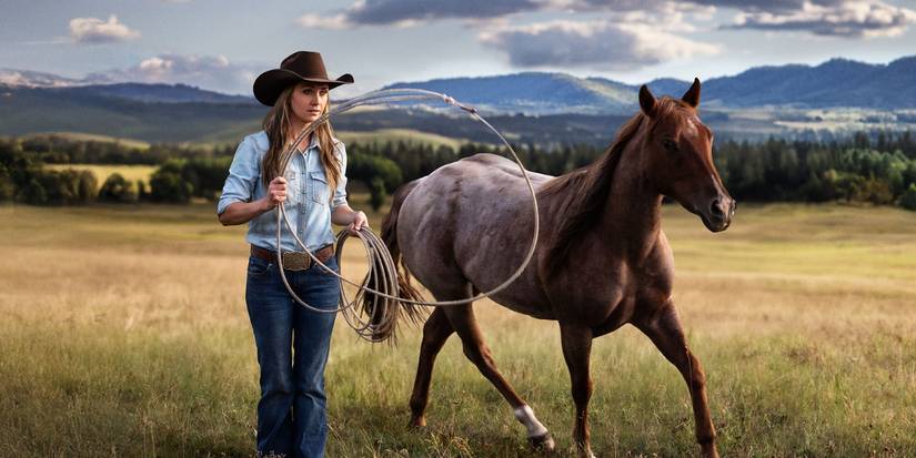 Amy Fleming (Amber Marshall) roping a horse in Heartland 