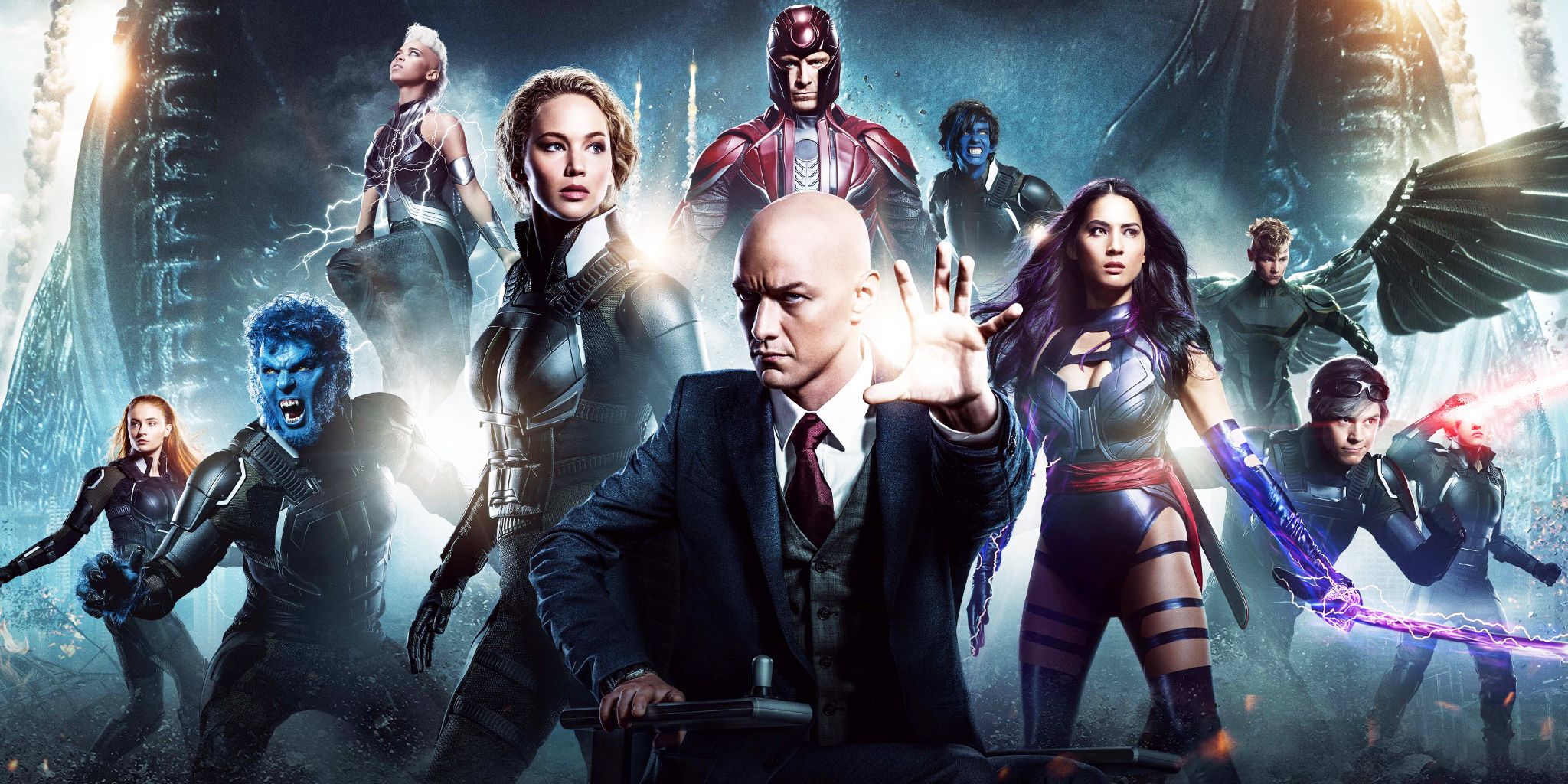 The cast of X Men Apocalypse in a promotional image 