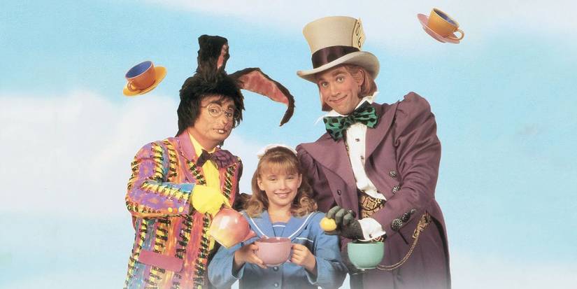 Reece Holland as March Hare, Elisabeth Harnois as Alice, and John Robert Hoffman as Mad Hatter in Adventures in Wonderland.