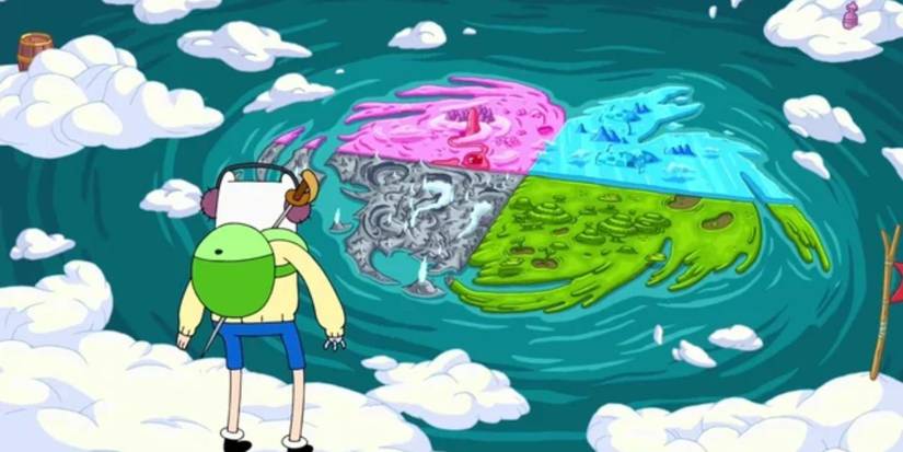 Finn the Human gazes upon the land of ooo from a cloud in Adventure Time