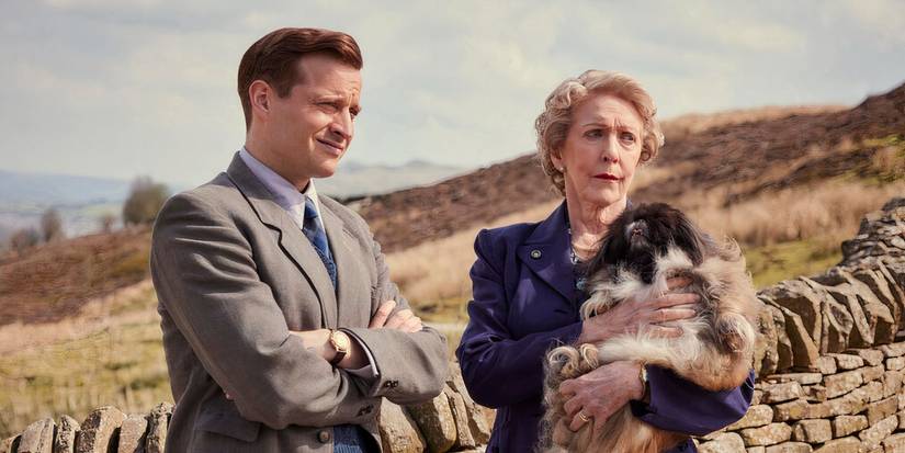 James Herriot (Ralph) and Mrs. Pumphrey (Hodge) with Tricki in All Creatures Great and Small Season 6