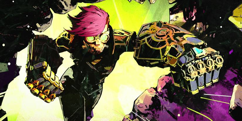 Vi wearing glasses and metal gloves drilling a hole in something in Arcane Season 2.