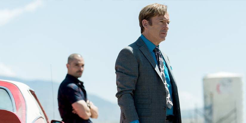Saul looking off to the distance, Nacho behind him in Better Call Saul.