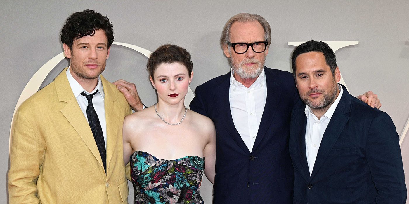 James Norton, Thomasin McKenzie, Bill Nighy, and Ben Taylor at the premiere of Joy.