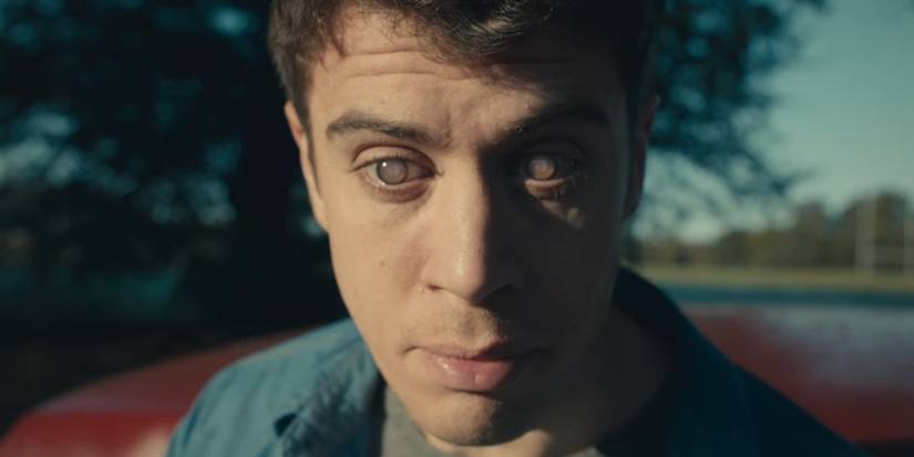 Toby Kebbell as Liam Foxwell with cloudy eyes in the Black Mirror episode The Entire History of You.
