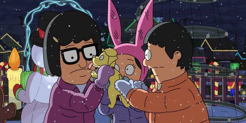 Tina, Louise, and Gene holding a puppy in 'Bob's Burgers' Season 15, Episode 9 "Dog Christmas Day After Afternoon"