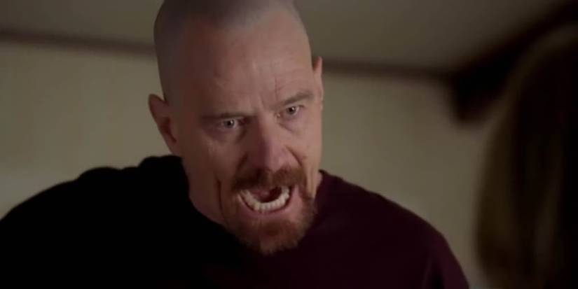 Walter White screaming and looking angry in Breaking Bad.