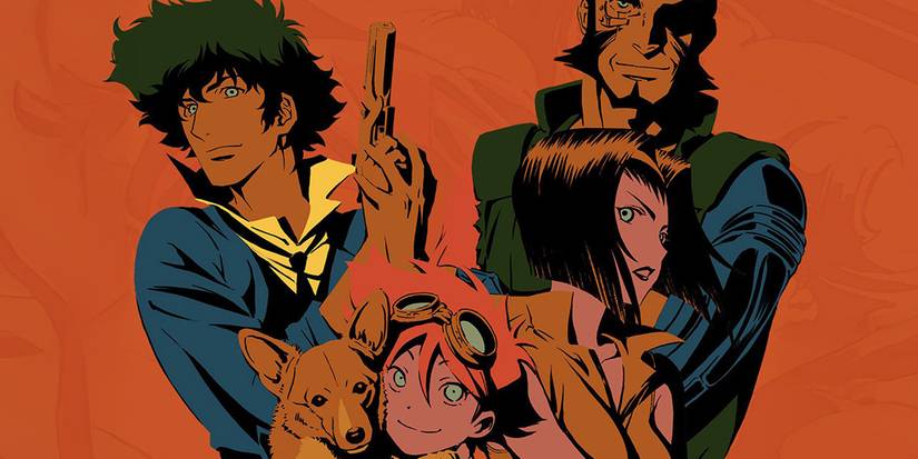 Cowboy Bebop characters against a dark orange background.