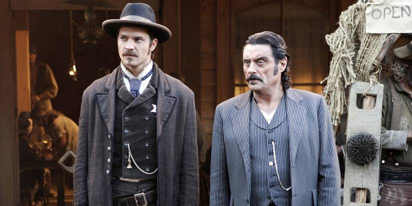 Seth Bullock (Timothy Olyphant) and Al Swearengen (Ian McShane) in Deadwood.