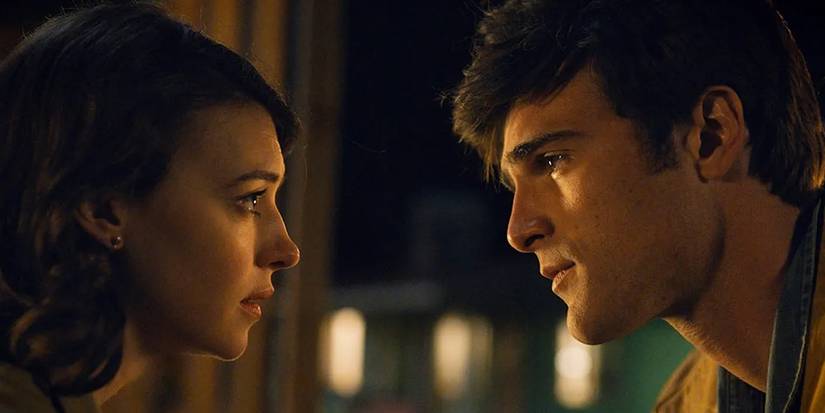 Close up of Daisy Edgar-Jones and Jacob Elordi looking at each other intensely in On Swift Horses