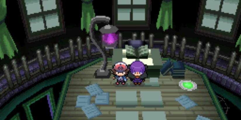 Player standing next to Shauntal in Pokemon Black and White