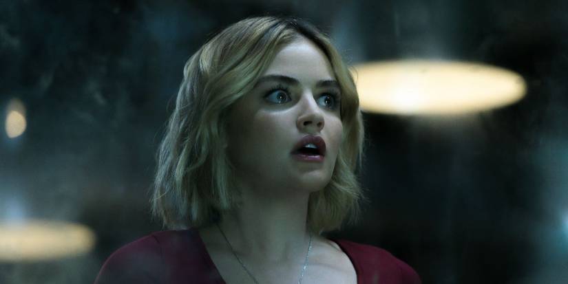 Lucy Hale as Melanie looking scared in Fantasy Island 2020.