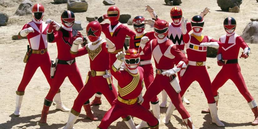 The Red Rangers posing together in the Forever Red crossover in Power Rangers Wild Force