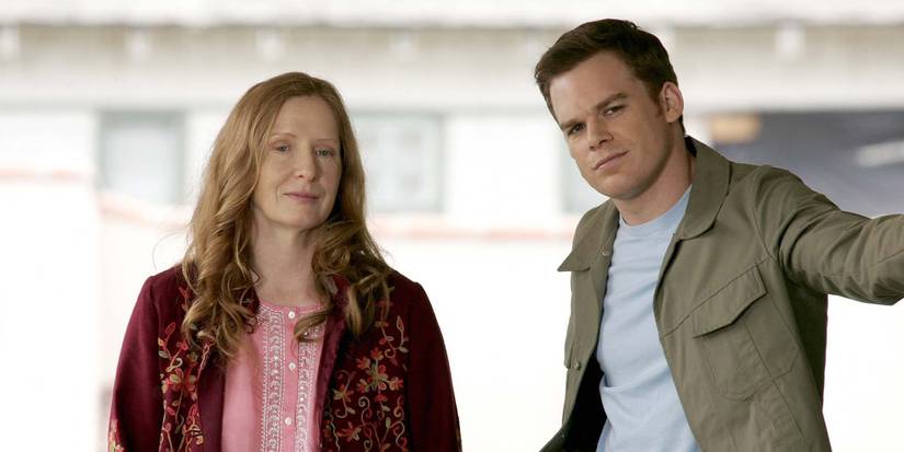 Frances Conroy and Michael C. Hall look at something off camera in Six Feet Under
