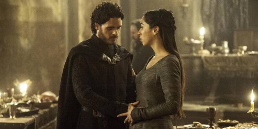Richard Madden as Robb Stark and Oona Chaplin as Talisa Stark during the Red Wedding on 'Game of Thrones.'