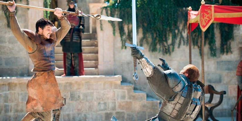 Pedro Pascal as Oberyn Martell fights Hafpór Július Björnsson as Gregor Clegane on 'Game of Thrones.'