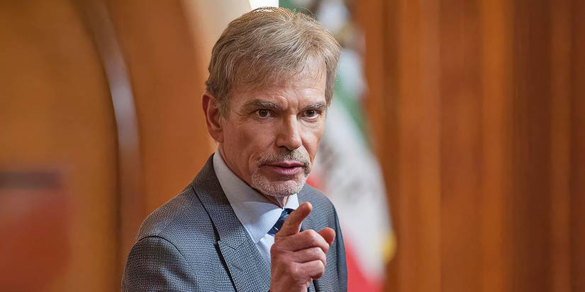 Billy Bob Thornton as Billy McBride pointing his finger at someone in Goliath