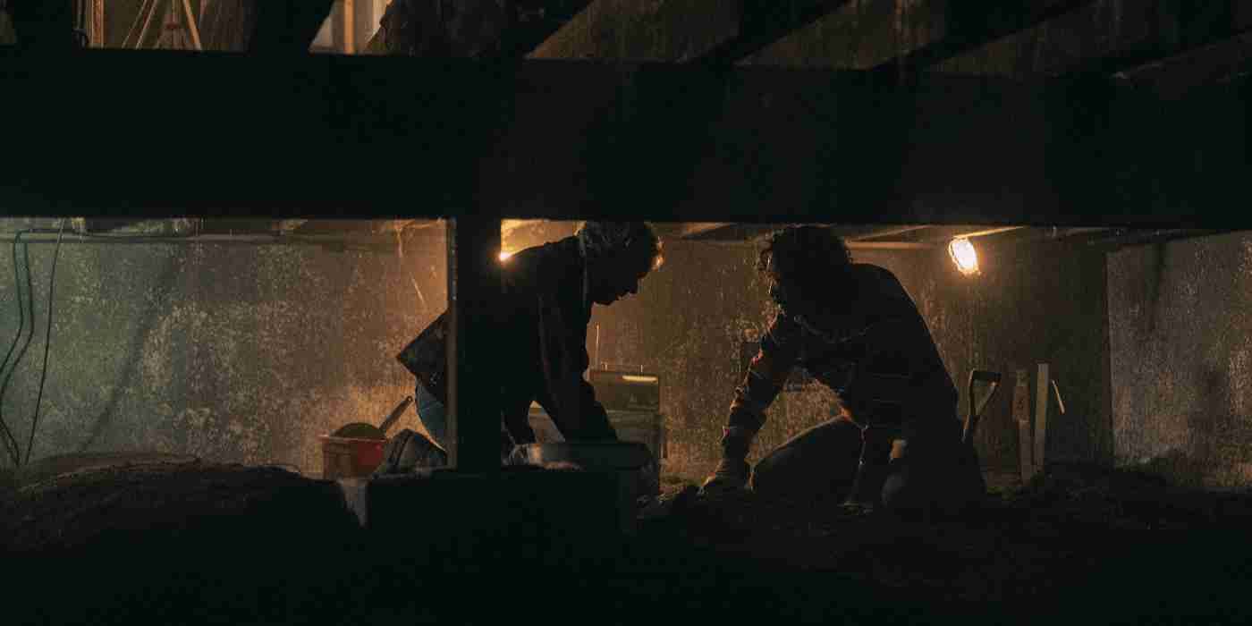 Gabriel Luna and another cop dig in the crawl space in Devil in Disguise John Wayne Gacy