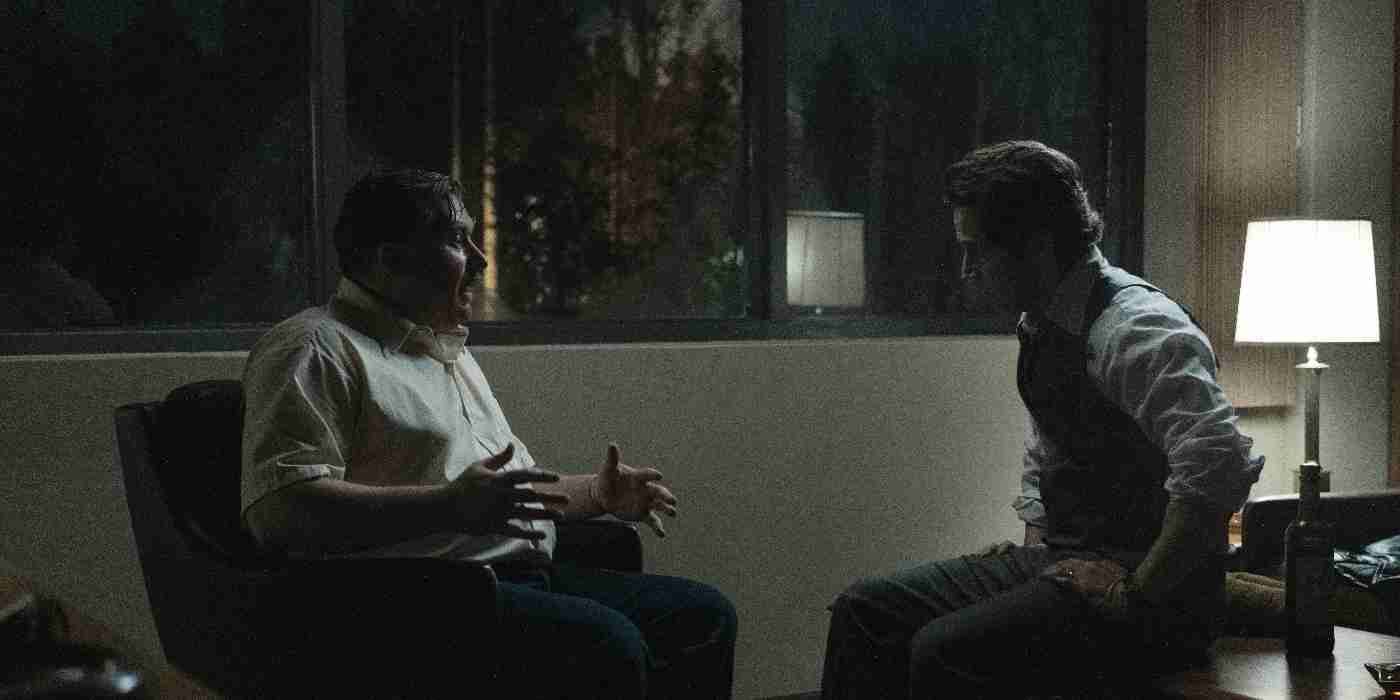 Michael Chernus as John Wayne Gacy talks to his lawyer played by Michael Angarano