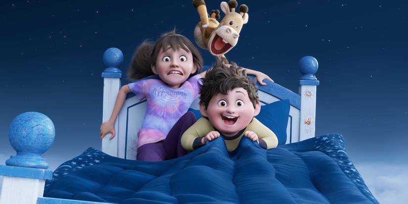 Stevie looking afraid while Elliot is excited and Baloney Tony is holding on in a scene from In Your Dreams