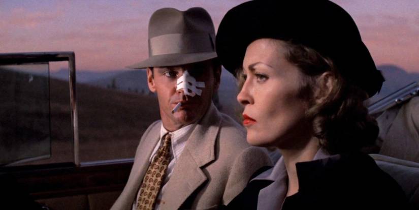 Jack Nicholson and Faye Dunaway talking in a car in Chinatown.